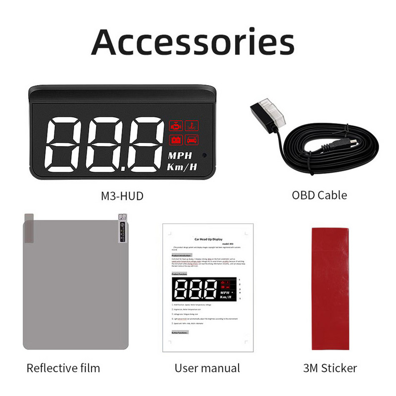 M3 OBD2 HUD autós fejjel feljebb kijelzett sebességmérő monitor fedélzeti számítógép szélvédő projektor digitális elektronikus autótartozékok