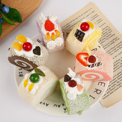 PU Simulation Model Cake Artificial Lifelike Fake Cream Swiss Roll Dessert Fruit Cake Kitchen Home Party Decor Photography Props