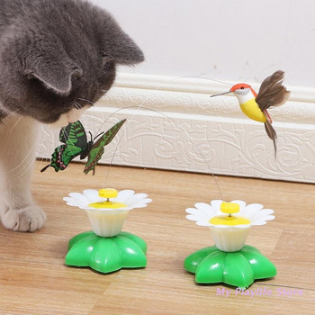 Интерактивна играчка за котки с летяща птица Пчела Пеперуда върху телена основа за цветя Електронни въртящи се на 360° закачки Играчки за котки Коте