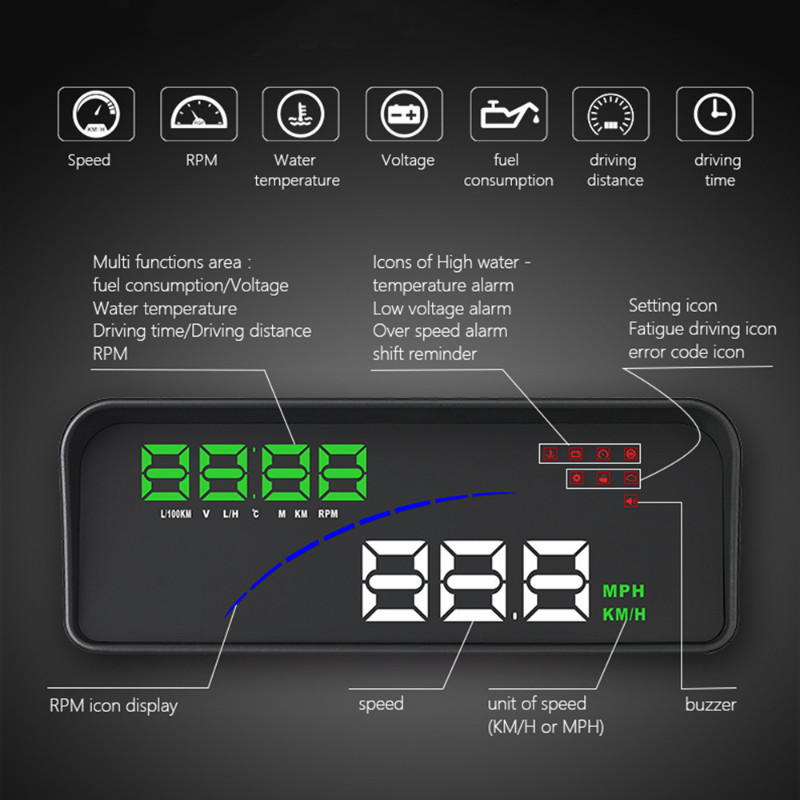Autós digitális automata sebességmérők fejjel felfelé álló kijelző Autó vízhőmérséklet feszültség riasztás Intelligens automata eszközök Hud kijelző