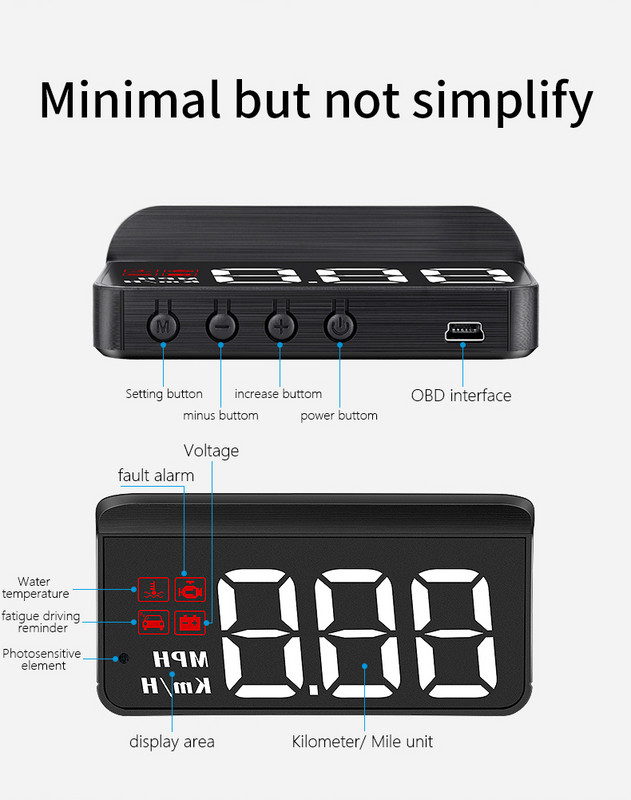 M1 fehér szélvédő vetítős heads up kijelző, digitális GPS sebességmérő sebességgel, utazási irány funkció