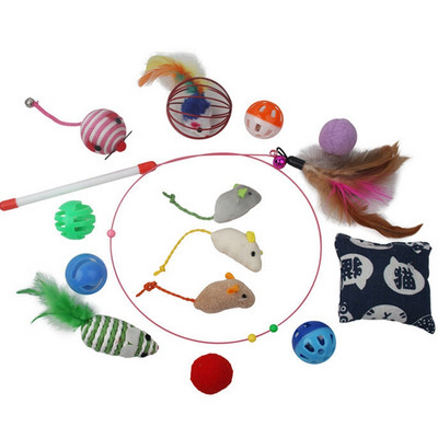 Legendog 14Pcs/Set Pet Kit Cat Toy Fun Channel Feather Balls Mice Shape Pet Kitten Pas Cat Interactive Supplies za igru