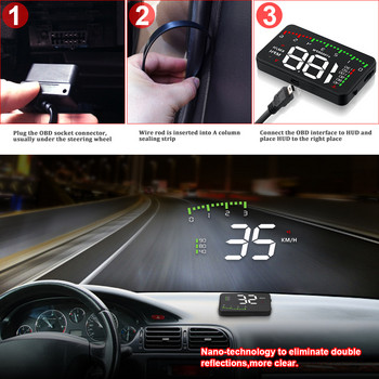 Προβολέας παρμπρίζ OBDHUD A900 3,5 ιντσών HUD Smart Overspeed Auto Warning OBD2 Ψηφιακός μετρητής χιλιομετρικής ταχύτητας Head Up Display