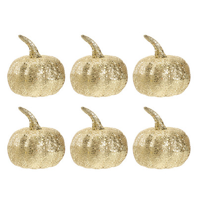 6 bucăți dovleci din spumă artificială șemineu ornament de dovleac de Halloween decor de toamnă festival de legume spumă simulată cu sclipici