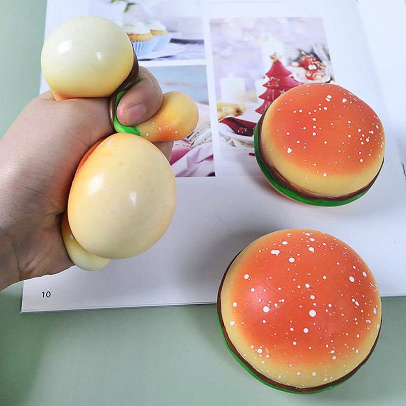 Burger Stress Ball 3D Hamburger Toys Αισθητήριο παιχνίδι σιλικόνης αποσυμπίεσης σιλικόνης συμπίεσης μπάλας