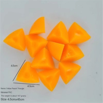 Műanyag szimulációs modell Gyümölcs blokk sárga őszibarack hamis étel Diy mesterséges szelet kellékek Kanál golyó négyzet alakú narancs torta fagylalt