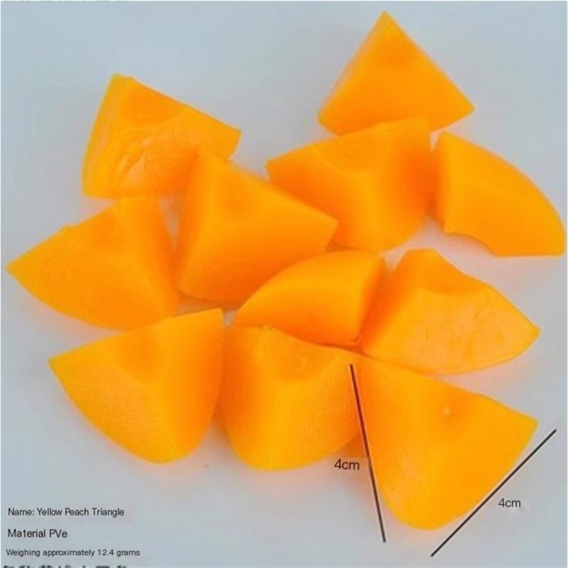 Műanyag szimulációs modell Gyümölcs blokk sárga őszibarack hamis étel Diy mesterséges szelet kellékek Kanál golyó négyzet alakú narancs torta fagylalt