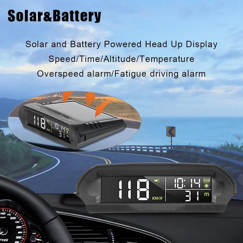 HUD Vezeték nélküli Head Up kijelző GPS Sebességmérő Óra Magasság USB univerzális töltőtartozékok Temp Solar Digital Automotive K2X4