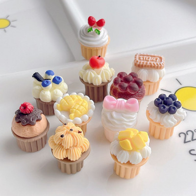 11 tk Mini kreemikoogid võltsitud toidukaunistused Miniatuursed tassikoogid Kawaii DIY scrapbooking tarvikud imitatsioon väike kook käsitöö