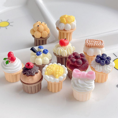 11 τμχ Mini Cream Cupcakes Ψεύτικα στολίδια τροφίμων Μινιατούρα Cup Cake Kawaii DIY Scrapbooking Accessories Imitation Small Cake Crafts