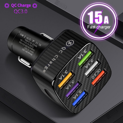 6 USB auto punjač 75W brzo punjenje 12V/24V telefon adapter punjač auto upaljač razdjelnik za iPhone 13 14 Xiaomi Huawei