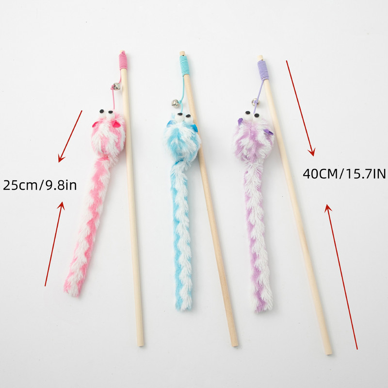 Παιχνίδι γάτα βελούδινο ραβδί τρέιζερ γάτας με διαδραστικό παιχνίδι Bell Cat Αστεία προσομοίωση ράβδου ποντικιού Teaser ραβδί για κατοικίδια ζώα προμήθειες για γάτες