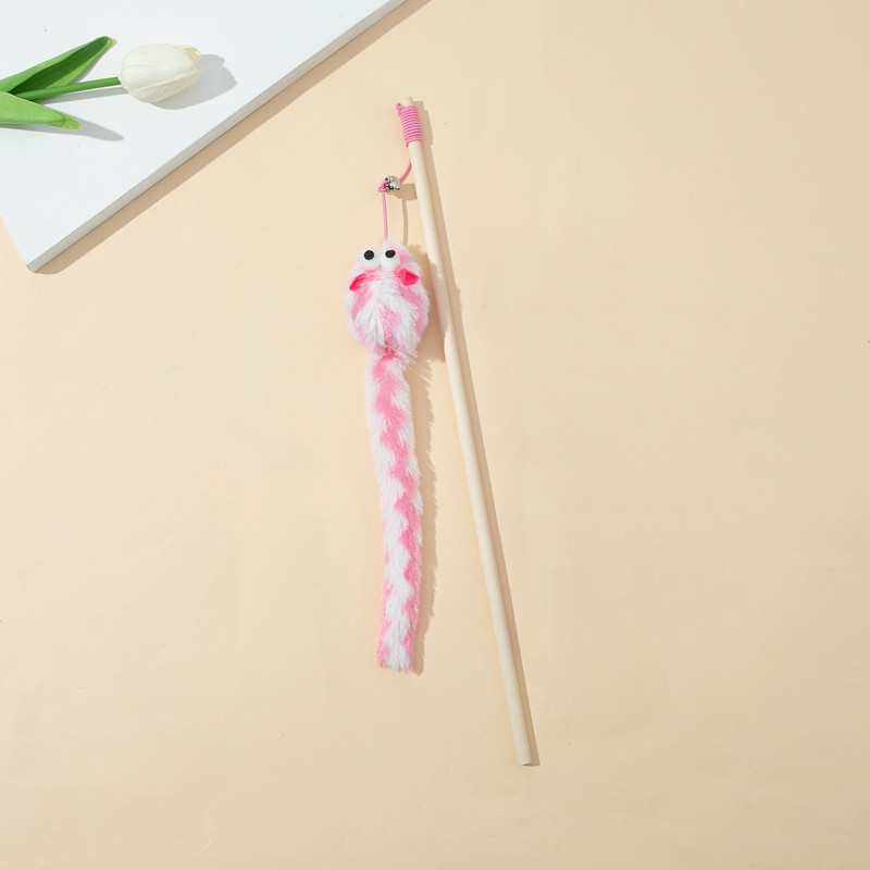 Παιχνίδι γάτα βελούδινο ραβδί τρέιζερ γάτας με διαδραστικό παιχνίδι Bell Cat Αστεία προσομοίωση ράβδου ποντικιού Teaser ραβδί για κατοικίδια ζώα προμήθειες για γάτες