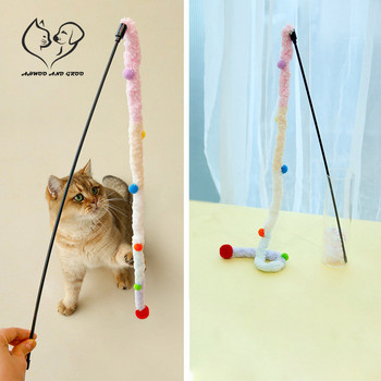 Котешка играчка Feather Cat Teaser Wand Cat Interactive Toys Funny Caterpillar Colorful Rod Christmas Hairball Teaser Wand Pet Supplies