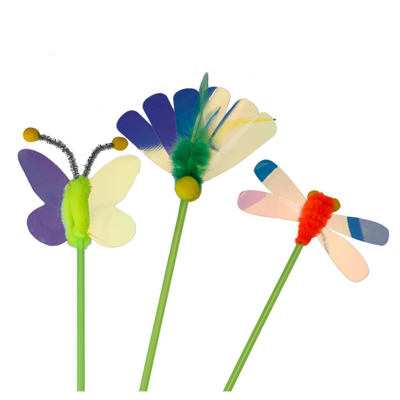 Interaktív tréning toll pillangó Vicces macskabot Aranyos rovar macskajátékok Smiley Incselkedő pálca Cica horgászbot Kisállatkellékek