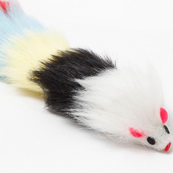 30 см фалшива мишка играчка за котка дългокоси цветни опашки мишки със звънчета мека истинска заешка кожа звукова играчка за котки кучета котка забавна играчка за домашни любимци