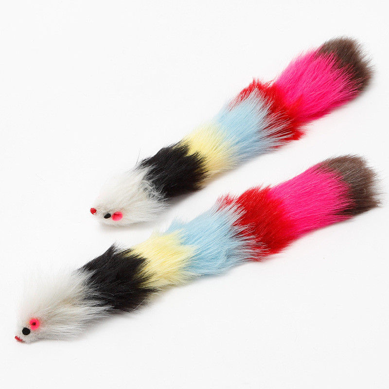 30 cm-es álegér macskajáték Hosszú szőrű színes farok egerek csengővel Puha valódi nyúlbunda hangos játék macskáknak kutyáknak macska vicces kisállatjáték
