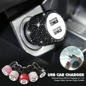 Kahe USB-ga auto sigaretisüütaja autolaadija adapter kivikristallidega laadija USB-pistik Bling autotarvikud iPhone Xiaomi jaoks