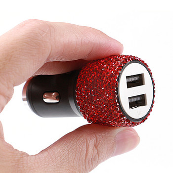 Двойна USB запалка за кола Адаптер за зарядно устройство за кола Кристали Зарядно устройство за кристали USB щепсел Bling Автомобилни аксесоари за iPhone Xiaomi