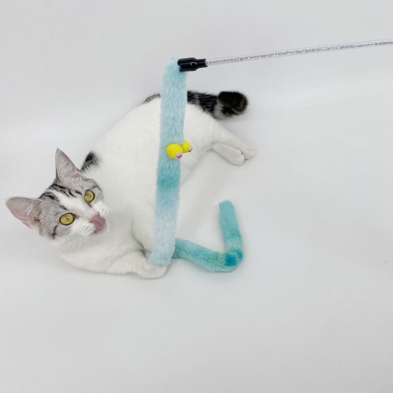 Caterpillar Cat Toy Feather Παιχνίδι για γάτα Ραβδί γάτα Διαδραστικό παιχνίδι Αστείο βελούδινο πολύχρωμο ραβδί Teaser Ράβδος ράβδου κατοικίδιων ζώων Προμήθειες για γάτες