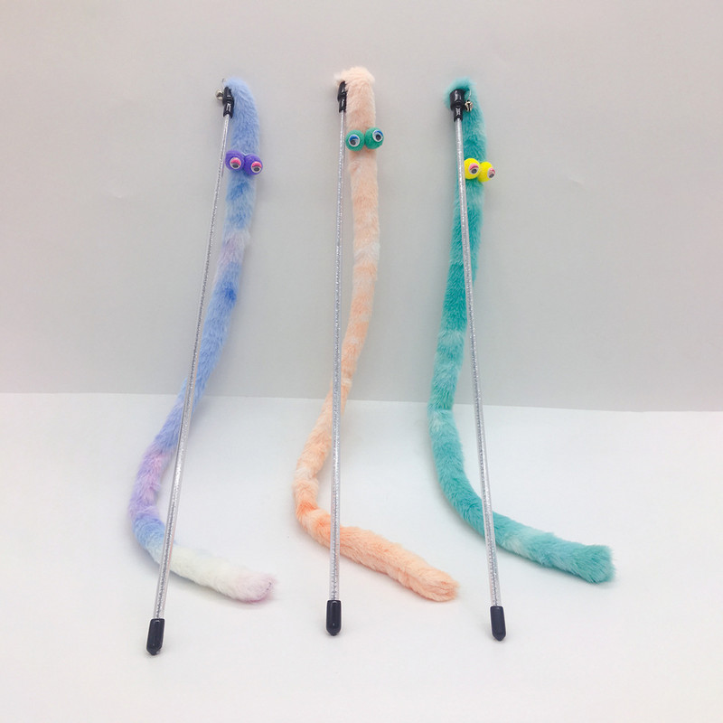 Caterpillar Cat Toy Feather Παιχνίδι για γάτα Ραβδί γάτα Διαδραστικό παιχνίδι Αστείο βελούδινο πολύχρωμο ραβδί Teaser Ράβδος ράβδου κατοικίδιων ζώων Προμήθειες για γάτες