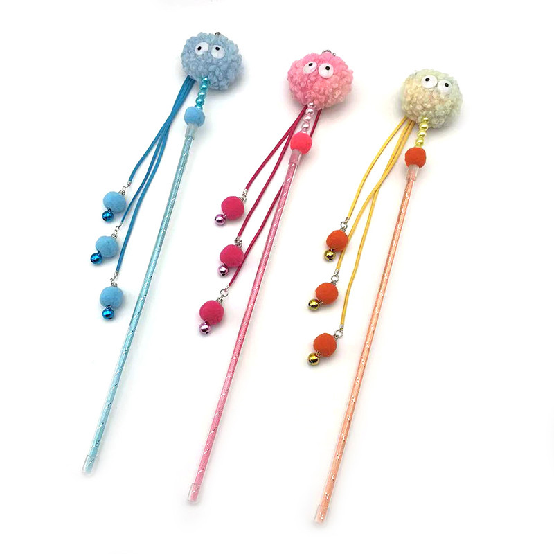 Διαδραστικό παιχνίδι για κατοικίδια, αστείο ραβδί για γάτα, δόντια που μασούν κινούμενα σχέδια Γάτα πολύχρωμες βελούδινες μπάλες Bell Catnip παιχνίδι αστείες προμήθειες για γάτες