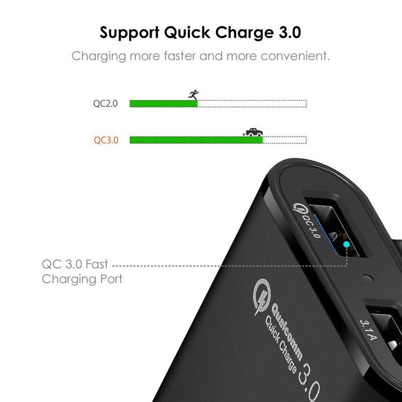 Φορτιστής αυτοκινήτου 40W Διπλό USB Shunt Qc3.0 Γρήγορος φορτιστής αυτοκινήτου 1 έως 4 Προσαρμογέας φόρτισης εμπρός πίσω καθίσματος 4 φόρτιση πολλαπλών θυρών USB με καλώδιο