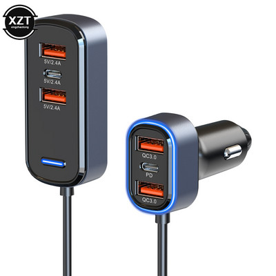 Egy Drag Six USB C autós töltő 6 portos 2 típusú C 4 USB QC 3.0 PD gyorstöltő telefontöltő 65,5 W nagy teljesítményű adapter