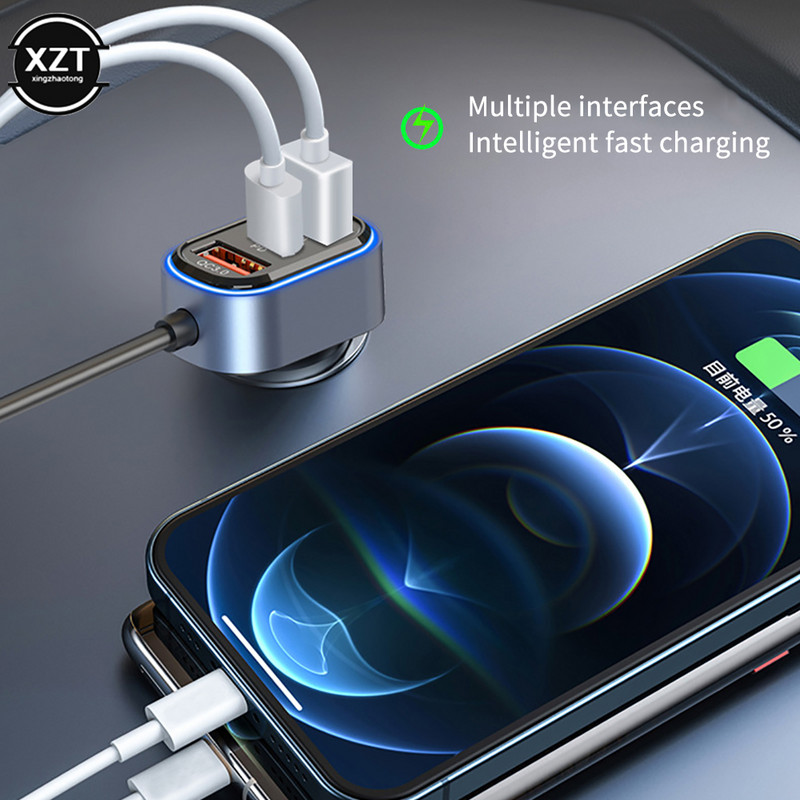 One Drag Six USB C Car Charger 6 Ports Extension 2 Type C 4 USB QC 3.0 PD Fast Charging Phone Charger Phone 65,5W High Power Adapter