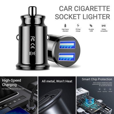 Car Truck Dual 2 Port USB Mini Charger Adapter για iPhone 7 Plus 6 5S 4s Huawei P10 Samsung Galaxy S8 S7 celular Μαύρο 12V Power