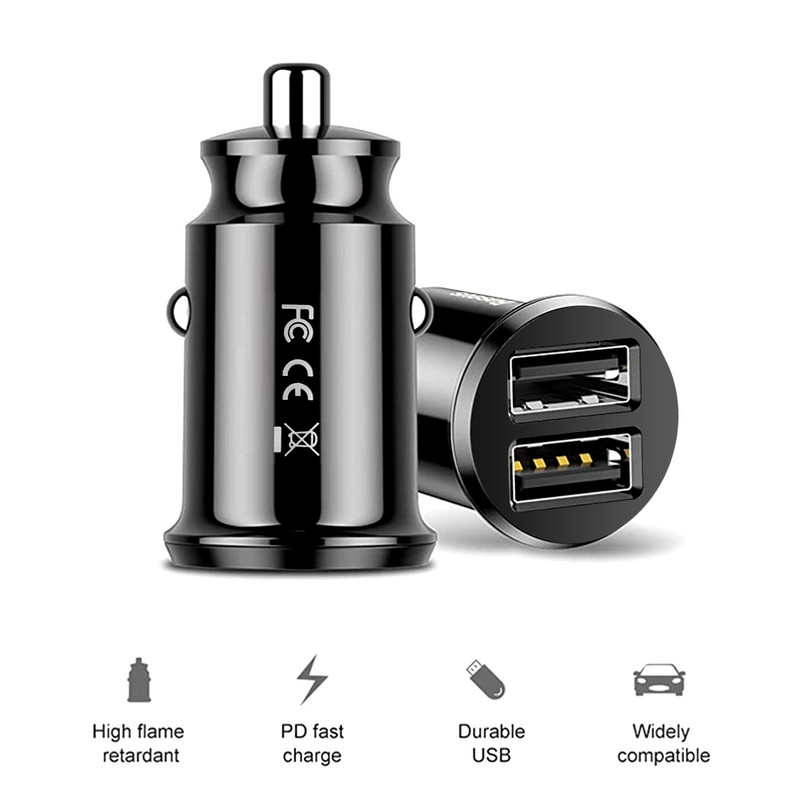Car Truck Dual 2 Port USB Mini Charger Adapter για iPhone 7 Plus 6 5S 4s Huawei P10 Samsung Galaxy S8 S7 celular Μαύρο 12V Power