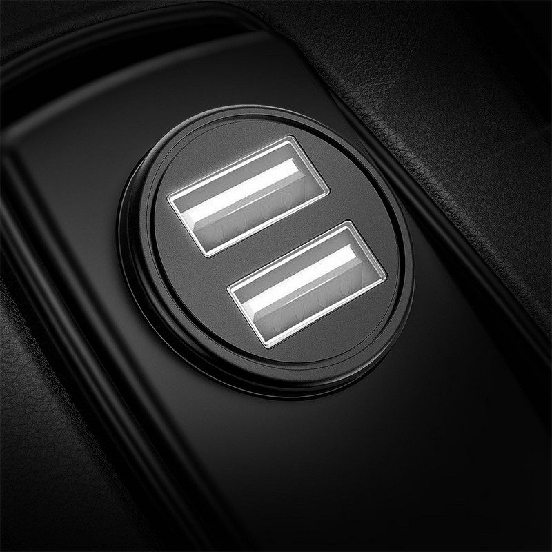 Car Truck Dual 2 Port USB Mini Charger Adapter για iPhone 7 Plus 6 5S 4s Huawei P10 Samsung Galaxy S8 S7 celular Μαύρο 12V Power