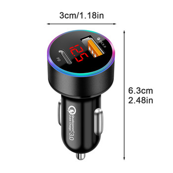 Неплъзгащ се таблет Околна светлина USB C Адаптер за запалка Мини зарядно за кола Бързо зареждане 2 порта Аксесоари Телефон Универсален