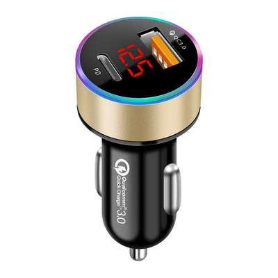 Неплъзгащ се таблет Околна светлина USB C Адаптер за запалка Мини зарядно за кола Бързо зареждане 2 порта Аксесоари Телефон Универсален
