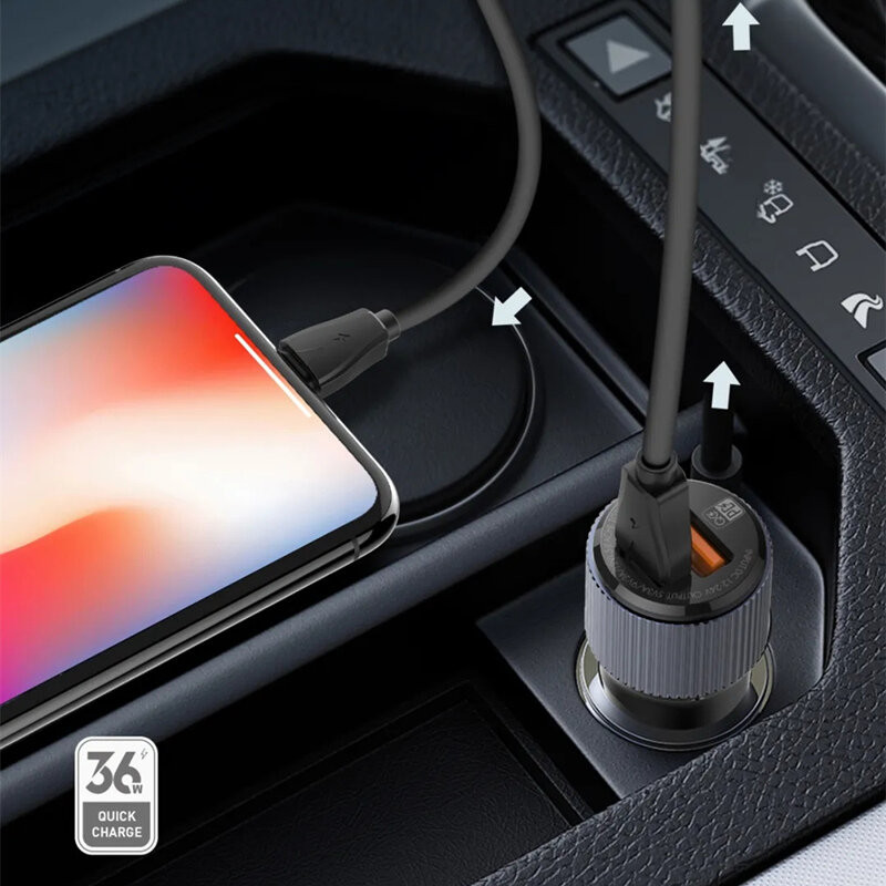 Kétportos 36 W-os autós töltő PD+QC3.0 töltéssel mobil eszközökhöz