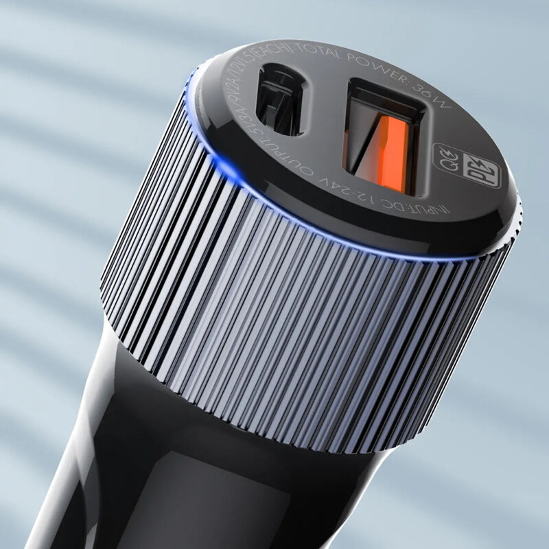 Kétportos 36 W-os autós töltő PD+QC3.0 töltéssel mobil eszközökhöz