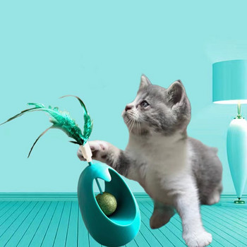 Интерактивни играчки за котки Забавна симулация Feather Cat Tumbler Toys for Kitten Catnip Ball Teaser Toy Chew Molars Pet Cats Supplies