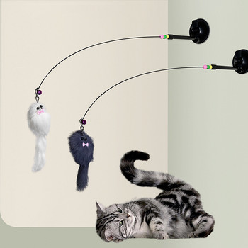 Нова котка за домашни любимци Funny Cat Stick Steel Wire Вакуумна вендуза Funny Cat Stick Hand Held Adsorption 2 In 1 Interactive High Pet Toy