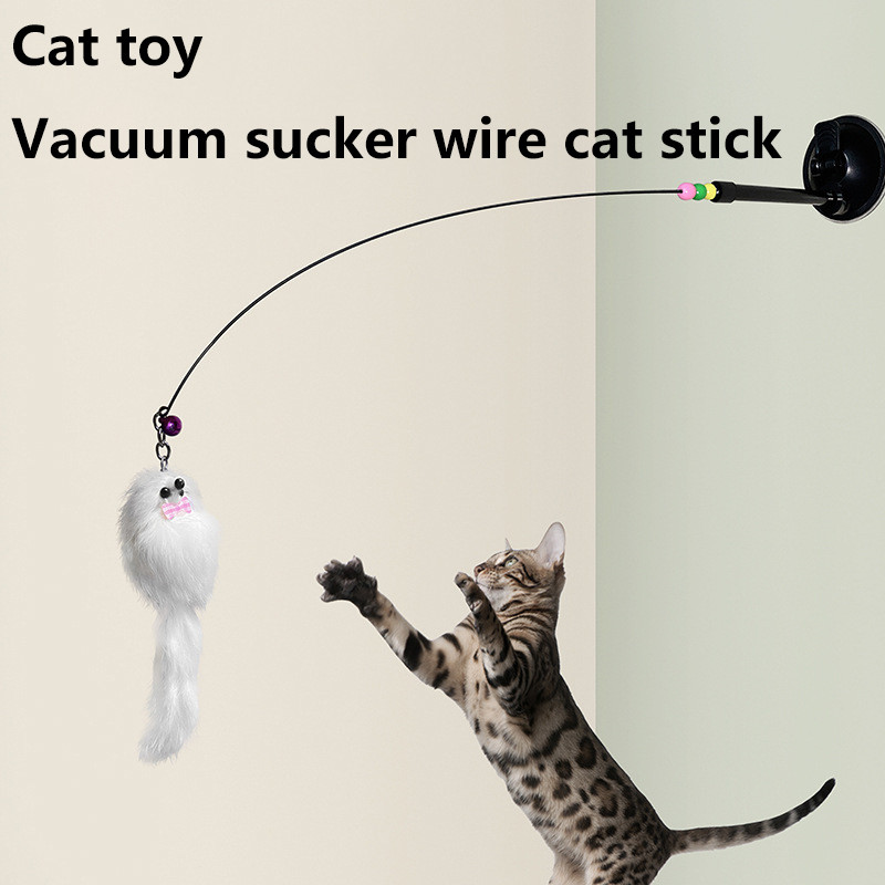 Új Pet Cat Vicces Cat Stick acélhuzalos vákuumszívó pohár Vicces Cat Stick kézi adszorpciós 2 az 1-ben interaktív magas kedvenc játék