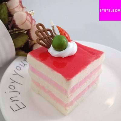 5×5×5,5cm Προσομοίωση PU Square Fruit Sandwich Cake for Dessert Shop Promotion Sample Shooting Supplies Accessory Cake Fake Food