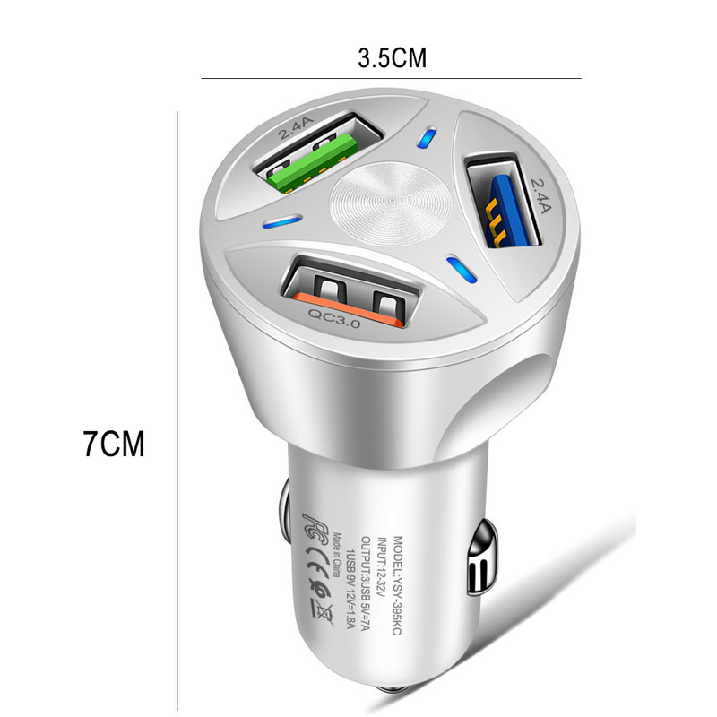 Autós töltő USB gyorstöltő QC3.0 portok autós szivargyújtó adapter iPhone-hoz Samsung Huawei Xiaomi QC autós telefon töltés