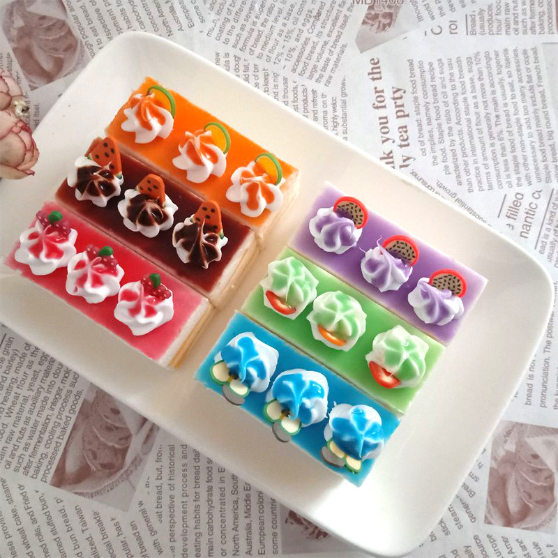 1 τμχ Προσομοίωση ορθογώνιο κέικ φρούτων pu craft ψεύτικα επιδόρπια για διακοσμήσεις βιτρίνας τούρτας διακόσμηση οικογενειακού πάρτι