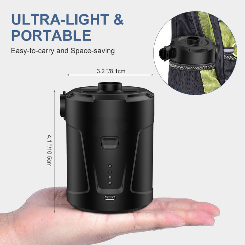 Elektriline õhupumba täispuhuja aku laetav õhukompressor, kaasaskantav PVC paadimadratsi jaoks täispuhutava basseini parvvoodi jaoks