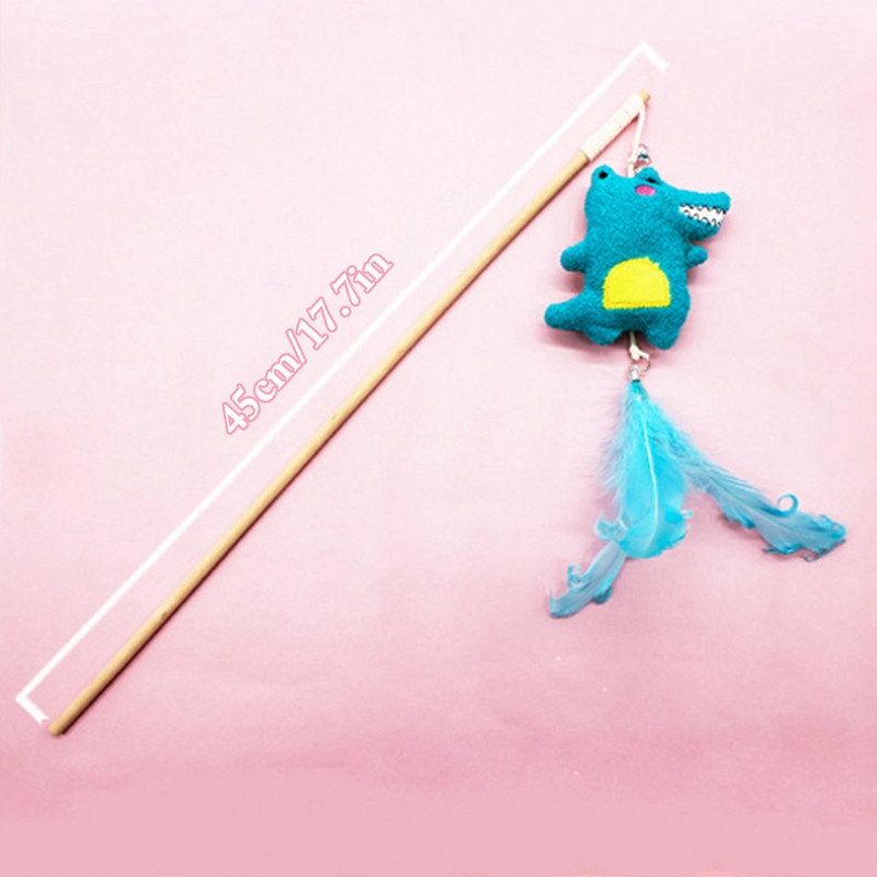 Creative Wood Pet Toys Interactive Teaser Rod Linen Πλεκτό Χαριτωμένο Φράουλα Κεφάλι Δεινόσαυρου για γάτα Κουδούνι Ραβδί γάτας Αξεσουάρ