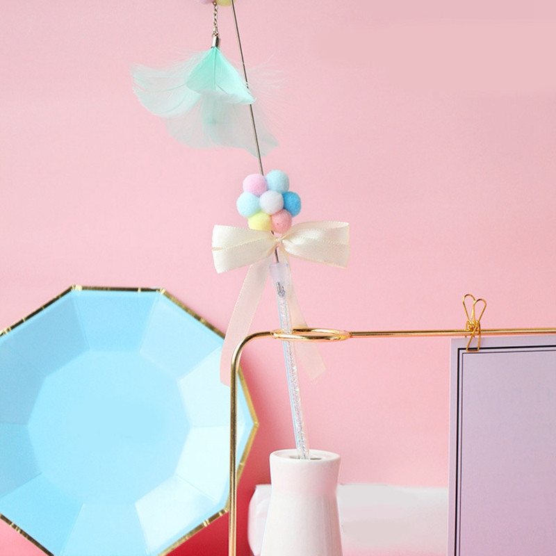 3 DB macska interaktív játék Vicces hamis toll pálca Színes plüss macska golyóstoll macska teaser mesterséges játék cica macska kellékek