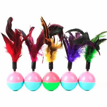 Legendog 1бр Faux Feather Ball Cat Toy Interactive Cat Tumbler Toy Kitten Ball Toy Зоотовари Аксесоари за домашни любимци Произволен цвят