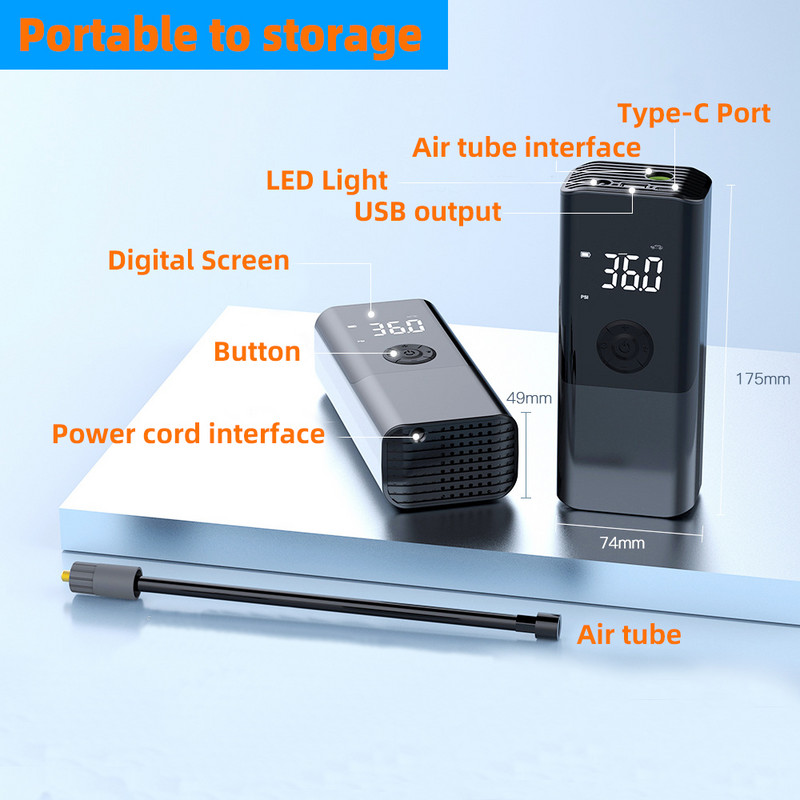 Hordozható légkompresszor autó gumiabroncs felfújó gumiabroncs légszivattyú 3 akkumulátor gyors felfújás autóhoz felfújható ágy kerékpár úszógyűrű labda