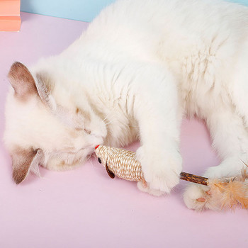 1 бр. Мека фалшива мишка Cat Toys Feather Забавни играчки за игра за коте Интерактивна реалистична котка Mouse Toy Играчка за дъвчене Catnip