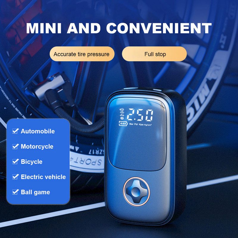 Digitális légszivattyú vezetékes/vezeték nélküli elektromos légkompresszor C típusú töltő gumiabroncs szivattyú, hordozható SUV motorkerékpárokhoz