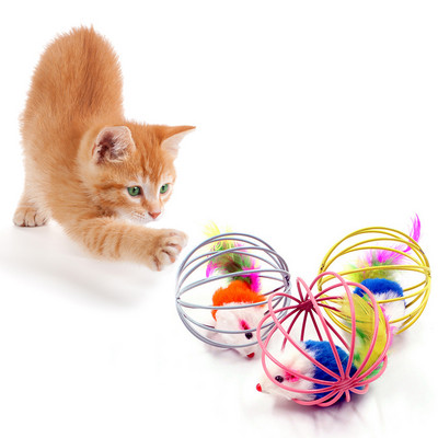 3PCS Cat Toy Mouse Ball Smiješni miš u kavezu Kitten Toy Interaktivna plastična umjetna šarena mačka Teaser Igračka Oprema za kućne ljubimce